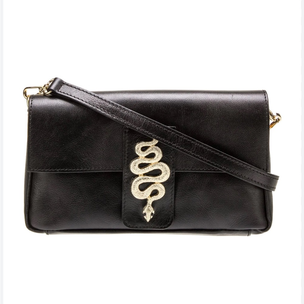 House of Harlow 1960 Black Crossbody Bag with Gold Snake Accent